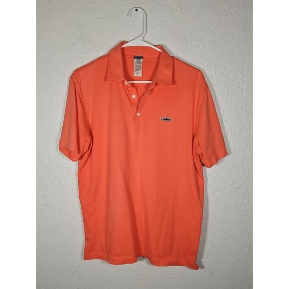 Patagonia Trout X Fitz Roy Polo Shirt Knit Top Coral Jersey Knit Men Medium Logo - Picture 2 of 6